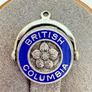 British Columbia Enamel Flower Pendant VTG Sterling Silver 925 Size 0.75" Length